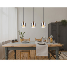 Závěsné svítidlo, MDF, vzhled tmavého dřeva, kouřové sklo, čirý gradient, černý PVC kabel, možnost zkrácení výšky, DxŠxV: 1000x180x1200mm, bez žárovek 3x E27,max. 40W 230V