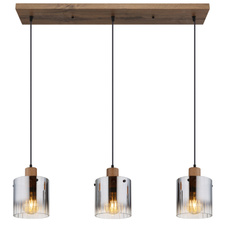 Závěsné svítidlo, MDF, vzhled tmavého dřeva, kouřové sklo, čirý gradient, černý PVC kabel, možnost zkrácení výšky, DxŠxV: 1000x180x1200mm, bez žárovek 3x E27,max. 40W 230V