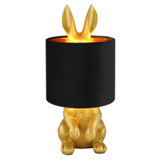 Stolní lampa, matný plast zlaté barvy, černý samet, černý PVC kabel, kolébkový vypínač na kabelu, ø: 180mm, V: 410mm, délka kabelu 1500mm, bez žárovky 1x E27,max. 25W 230V