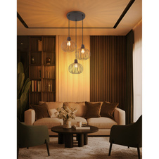 Závěsné svítidlo, kov imitace rzi, černý kabel PVC, možnost zkrácení výšky, ø: 500mm, V: 1200mm, bez žárovek 3x E27,max. 40W 230V