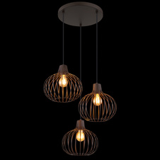 Závěsné svítidlo, kov imitace rzi, černý kabel PVC, možnost zkrácení výšky, ø: 500mm, V: 1200mm, bez žárovek 3x E27,max. 40W 230V