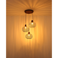 Závěsné svítidlo, kov imitace rzi, černý kabel PVC, možnost zkrácení výšky, ø: 500mm, V: 1200mm, bez žárovek 3x E27,max. 40W 230V
