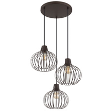 Závěsné svítidlo, kov imitace rzi, černý kabel PVC, možnost zkrácení výšky, ø: 500mm, V: 1200mm, bez žárovek 3x E27,max. 40W 230V