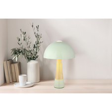 Stolní lampa, kov, zelená matná, kov imitace dřeva, kabel PVC černý, kolébkový vypínač na kabelu, ø: 250 mm, V: 365 mm, délka kabelu 1500 mm, bez žárovky 1x E27 ILLU,max. 40W 230V