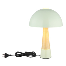 Stolní lampa, kov, zelená matná, kov imitace dřeva, kabel PVC černý, kolébkový vypínač na kabelu, ø: 250 mm, V: 365 mm, délka kabelu 1500 mm, bez žárovky 1x E27 ILLU,max. 40W 230V