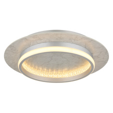 Stropní svítidlo, kovově stříbrný mat, MDF, stříbrný hliníkový broušený povrch, čiré akrylové krystaly, několik úrovní s nástěnným vypínačem, paměť, dálkové ovládání, ø:400mm, V:82mm, LED 24W 230V, zdroj 600-3736lm, výstup 300-1542lm, CCT 2700-6500K