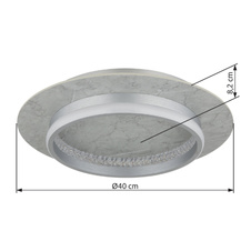 Stropní svítidlo, kovově stříbrný mat, MDF, stříbrný hliníkový broušený povrch, čiré akrylové krystaly, několik úrovní s nástěnným vypínačem, paměť, dálkové ovládání, ø:400mm, V:82mm, LED 24W 230V, zdroj 600-3736lm, výstup 300-1542lm, CCT 2700-6500K