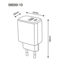 Síťový adaptér, 10W 5V 2A s výstupem USB A a USB-C, DxŠxV: 80x41x29 mm