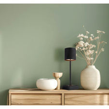 Stolní lampa, plast/kov černý matný, plast bílý, dotykové zapnutí/vypnutí, plynulý dotykový stmívač, bez adaptéru, včetně USB kabelu, USB-C - USB-C, CR18650 2200mAh 3,7V, DxŠxV: 97x97x320mm, LED 1,5W 230V, zdroj 180lm, výstup 30lm, 2900K