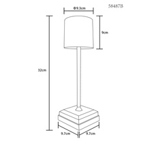 Stolní lampa, plast/kov černý matný, plast bílý, dotykové zapnutí/vypnutí, plynulý dotykový stmívač, bez adaptéru, včetně USB kabelu, USB-C - USB-C, CR18650 2200mAh 3,7V, DxŠxV: 97x97x320mm, LED 30lm výstup, 2900K