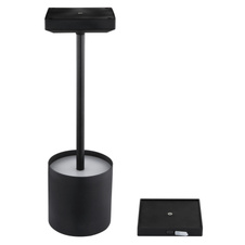 Stolní lampa, plast/kov černý matný, plast bílý, dotykové zapnutí/vypnutí, plynulý dotykový stmívač, bez adaptéru, včetně USB kabelu, USB-C - USB-C, CR18650 2200mAh 3,7V, DxŠxV: 97x97x320mm, LED 30lm výstup, 2900K