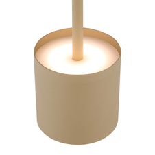 Stolní lampa, plast/kov písková matná, plast bílý, dotykové zapínání/vypínání, plynulý dotykový stmívač, bez adaptéru, včetně kabelu USB, USB-C - USB-C, CR18650 2200mAh 3,7V, DxŠxV: 97x97x320mm, LED výstup 30lm, 2900K