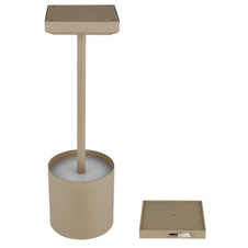 Stolní lampa, plast/kov písková matná, plast bílý, dotykové zapínání/vypínání, plynulý dotykový stmívač, bez adaptéru, včetně kabelu USB, USB-C - USB-C, CR18650 2200mAh 3,7V, DxŠxV: 97x97x320mm, LED výstup 30lm, 2900K