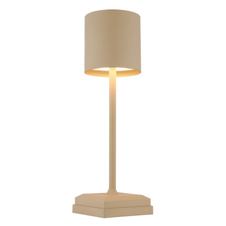 Stolní lampa, plast/kov písková matná, plast bílý, dotykové zapínání/vypínání, plynulý dotykový stmívač, bez adaptéru, včetně kabelu USB, USB-C - USB-C, CR18650 2200mAh 3,7V, DxŠxV: 97x97x320mm, LED výstup 30lm, 2900K