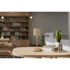Stolní lampa, plast/kov písková matná, plast bílý, dotykové zapínání/vypínání, plynulý dotykový stmívač, bez adaptéru, včetně kabelu USB, USB-C - USB-C, CR18650 2200mAh 3,7V, DxŠxV: 97x97x320mm, LED výstup 30lm, 2900K