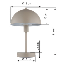 Stolní lampa, kov, písková matná, kabel PVC průhledný, kolébkový vypínač na kabelu, ø: 200mm, V: 310mm, délka kabelu 1500mm, bez žárovky 1x E14,max. 40W 230V