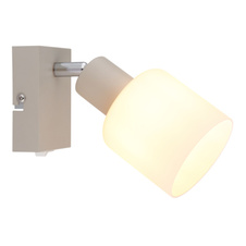 Nástěnné svítidlo, kov, písková matná, kov chromovaný, sklo bílé, kolébkový vypínač na výrobku, ŠxV: 80x153mm, AL: 155mm, bez žárovky 1x E14,max. 25W 230V