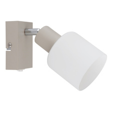 Nástěnné svítidlo, kov, písková matná, kov chromovaný, sklo bílé, kolébkový vypínač na výrobku, ŠxV: 80x153mm, AL: 155mm, bez žárovky 1x E14,max. 25W 230V
