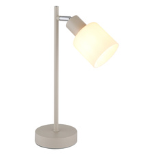 Stolní lampa, kov, písková matná, kov chromovaný, sklo bílé, kabel PVC černý, kolébkový vypínač na kabelu, DxŠxV: 210x110x350mm, délka kabelu 1500mm, bez žárovky 1x E14,max. 25W 230V