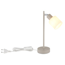 Stolní lampa, kov, písková matná, kov chromovaný, sklo bílé, kabel PVC černý, kolébkový vypínač na kabelu, DxŠxV: 210x110x350mm, délka kabelu 1500mm, bez žárovky 1x E14,max. 25W 230V