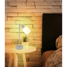 Stolní lampa, kov, písková matná, kov chromovaný, sklo bílé, kabel PVC černý, kolébkový vypínač na kabelu, DxŠxV: 210x110x350mm, délka kabelu 1500mm, bez žárovky 1x E14,max. 25W 230V
