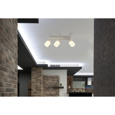 Stropní svítidlo, kov, písková matná, kov chromovaný, sklo bílé, DxŠxV: 410x80x185mm, bez žárovek 3x E14, Max. 25W 230V