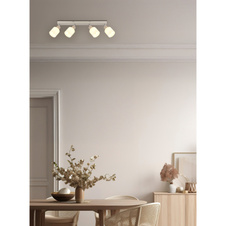 Stropní svítidlo, kov, písková matná, kov chromovaný, sklo bílé, DxŠxV: 560x80x185mm, bez žárovek 4x E14, Max. 25W 230V