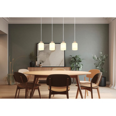 Závěsné svítidlo, kov, písková matná, sklo bílé, průhledný PVC kabel, DxŠxV: 720x100x1200mm, bez žárovek 4x E27,max. 40W 230V
