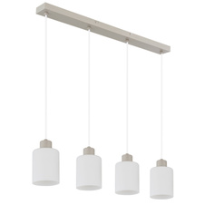Závěsné svítidlo, kov, písková matná, sklo bílé, průhledný PVC kabel, DxŠxV: 720x100x1200mm, bez žárovek 4x E27,max. 40W 230V