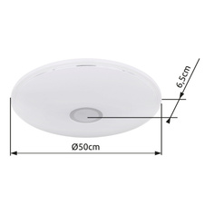 Stropní svítidlo, akryl bílý, chrom, třpytivý efekt, kompatibilní s Google Assistant a Alexa, časovač, stmívatelné, dálkové ovládání, Ø50cm, V:7cm, včetně 1xLED 30W+RGB LED 5W 230V, 3400lm zdroj, 2400lm výstup, změna barvy světla 3000-6500K