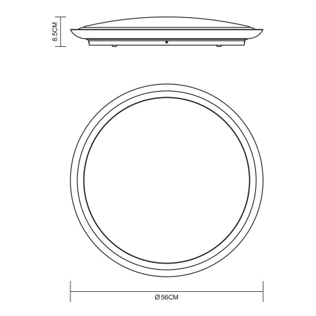 Stropní svítidlo,kov bílý a černý,akryl bílý,stmívatelné,měnič a fixace barev, paměť, časovač, dálkové ovládání, kompatibilní s Google Assistant a Alexa, Ø56cm, V:9cm, LED 40W+RGB LED 5W 230V, zdroj 440- 4400lm, výstup 320-3200lm, CCT 3000-6500K