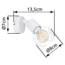 Nástěnné svítidlo, kov bílý, ŠxV: 8x14cm, H:13cm, bez žárovky 1xE14, max. 40W 230V