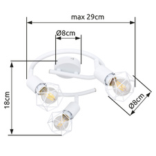 Stropní svítidlo, kov bílý, Ø23cm, V:18cm, bez žárovek 3xE14, max. 40W 230V