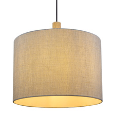 Závěsné svítidlo, kov černý, dřevo šedé, textil šedý, textilní kabel, Ø40cm, V:120cm, bez žárovky, 1xE27, max. 40W 230V