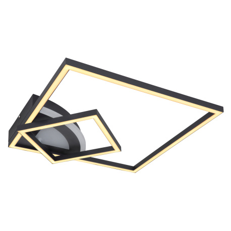 Stropní svítidlo, kov černý, plast opál, akryl bílý, 3 úrovně pomocí vypínače na stěně: vnější-vnitřní-obojí, DxŠxV: 43x43x7cm, včetně 1xLED 40W 230V, zdroj 5150lm, výstup 1400lm, 3000K