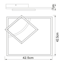 Stropní svítidlo, kov černý, plast opál, akryl bílý, 3 úrovně pomocí vypínače na stěně: vnější-vnitřní-obojí, DxŠxV: 43x43x7cm, včetně 1xLED 40W 230V, zdroj 5150lm, výstup 1400lm, 3000K