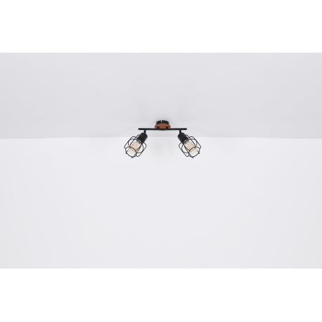 Stropní svítidlo, kov černý, hnědé dřevo, nastavitelné, DxŠxV: 80x11x24cm, bez žárovek 4xE27, max. 40W 230V