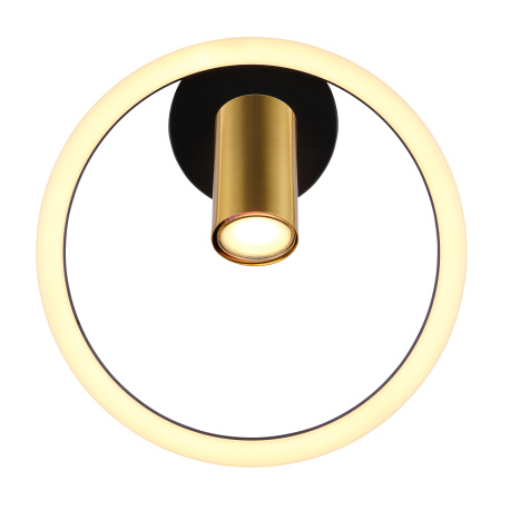 Nástěnné svítidlo kov černý matný, kov mosaz matná, plast bílý, Ø:300mm, V:150mm, včetně LED 12W 230V, 1500lm zdroj, 800lm výstup, 3000K, bez 1xGU10 LED 5W 230V