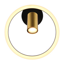 Nástěnné svítidlo kov černý matný, kov mosaz matná, plast bílý, Ø:300mm, V:150mm, včetně LED 12W 230V, 1500lm zdroj, 800lm výstup, 3000K, bez 1xGU10 LED 5W 230V