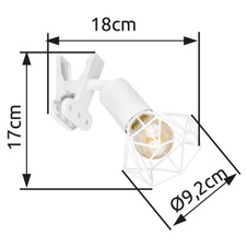 Svítidlo se skřipcem kov bílý matný, plast, kovová mřížka bílá matná, kabel PVC bílý, kolébkový vypínač na kabelu, DxŠxV:170x92x180mm, délka kabelu 1500mm, bez žárovky 1x E14 230V