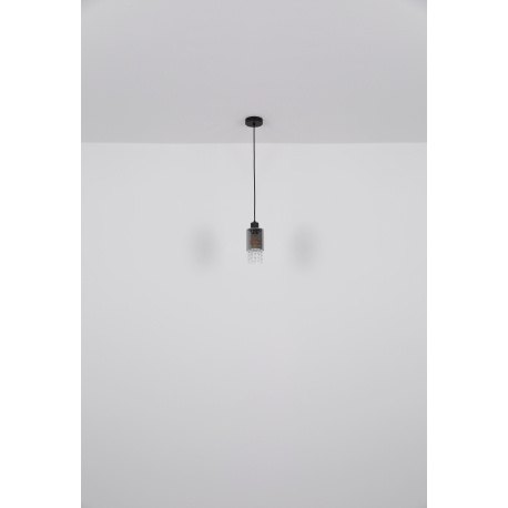 Nástěnné svítidlo, kov černý matný, sklo kouřové, skleněné krystaly čiré, směr světla dolů, ŠxV:100x270mm, H:150mm, bez žárovky 1xE27 40W 230V