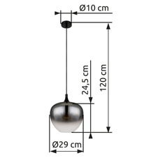 Závěsné svítidlo kov černý matný, kouřové sklo, kabel textil černý, Ø:290mm, V:1200mm, bez žárovky 1xE27 60W 230V