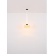 Závěsné svítidlo kov černý matný, sklo jantarové, možnost nastavení výšky, Ø:280mm, V:1200mm, bez žárovky 1xE27 40W 230V