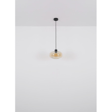 Závěsné svítidlo kov černý matný, sklo jantarové, možnost nastavení výšky, Ø:280mm, V:1200mm, bez žárovky 1xE27 40W 230V