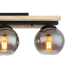 Stropní svítidlo kov černý matný, přírodní dřevo, kouřové sklo, DxŠxV:600x150x205mm, bez žárovek 3xE27 25W 230V