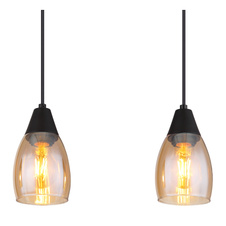 Závěsné svítidlo kov černý matný, sklo jantarové, kabel PVC černý, možnost nastavení výšky, DxŠxV:550x100x1200mm, bez žárovek 3x E27 15W 230V