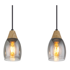 Závěsné svítidlo kov černý matný, kouřové sklo, imitace tmavého dřeva, kabel PVC černý, možnost nastavení výšky, DxŠxV:550x100x1200mm, bez žárovek 3xE27 15W 230V