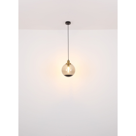 Závěsné svítidlo kov černý matný, mosaz matná, kouřové sklo, kabel PVC černý, možnost nastavení výšky, Ø:650 mm, V:1500 mm, Ø:2x15cm, 1x20cm, 1x25cm, 1x33cm, bez žárovek 3xE27 40W 230V a 2xE27 ILLU 25W 230V