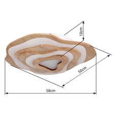 Stropní svítidlo dřevo tmavě hnědé, kov bílý, plast bílý, stmívatelné, přepínání funkcí nástěnným vypínačem, fixace barev, paměť, noční světlo, dálkové ovl., 580x500x100mm, LED 40W 230V, zdroj 480-4800lm, výstup 160-1600lm, CCT 2700-6000K
