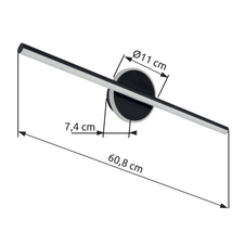 Nástěnné svítidlo kov černý matný, akryl bílý, IP44, DxŠxV: 608x130x74mm, včetně LED 10W 230V, 980lm zdroj, 630lm výstup, 4000K